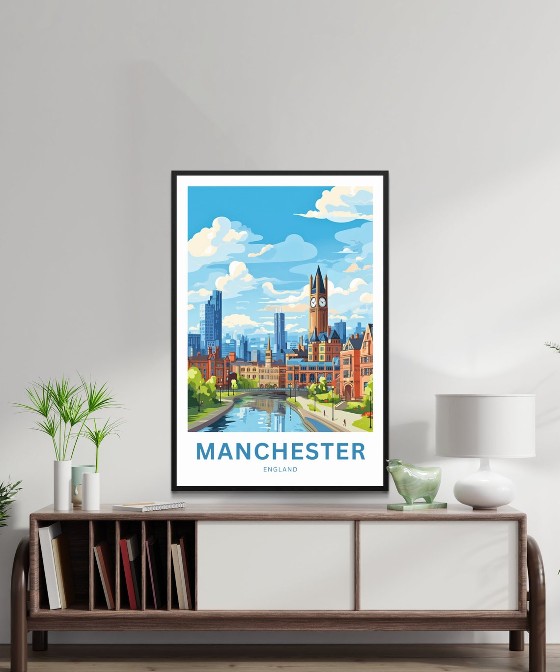 Manchester England Clock Tower Riverside City Skyline Poster - Image 2