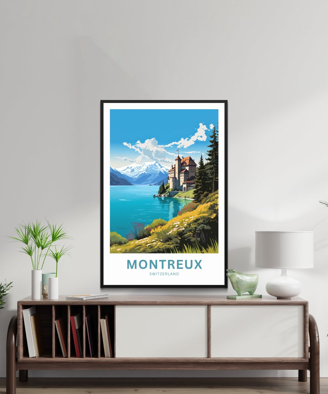 Personalized Montreux Switzerland Lakeside Castle Travel Poster - Image 3