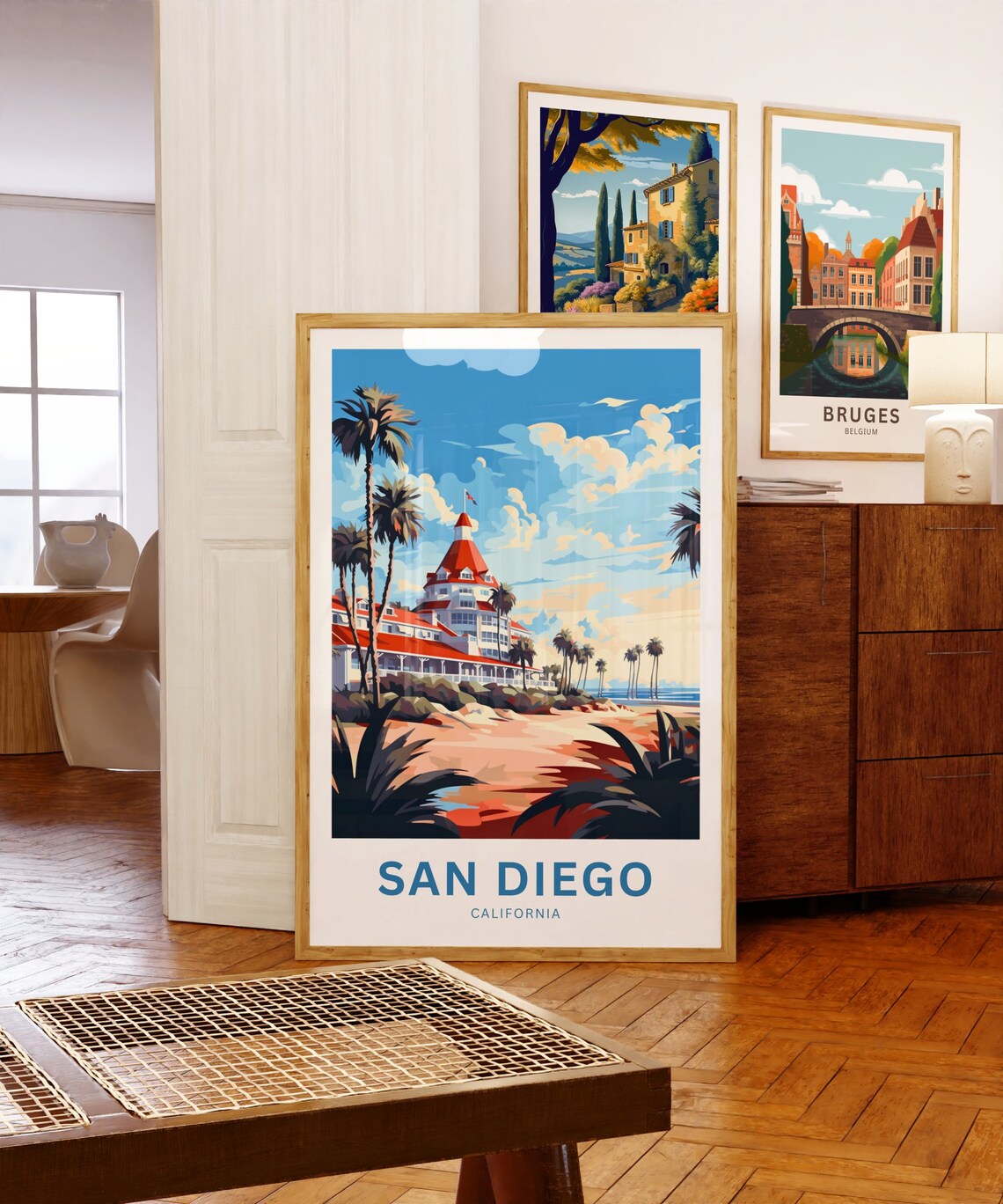 San Diego California Beachfront Hotel Palm Trees Sunset Travel Poster - Image 5
