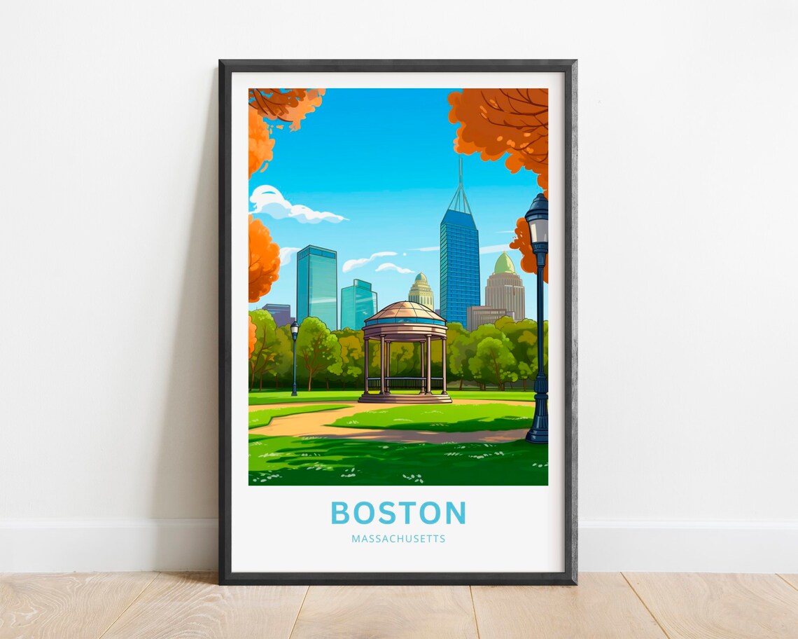 Massachusetts State House Golden Dome Historic Capitol Travel Poster