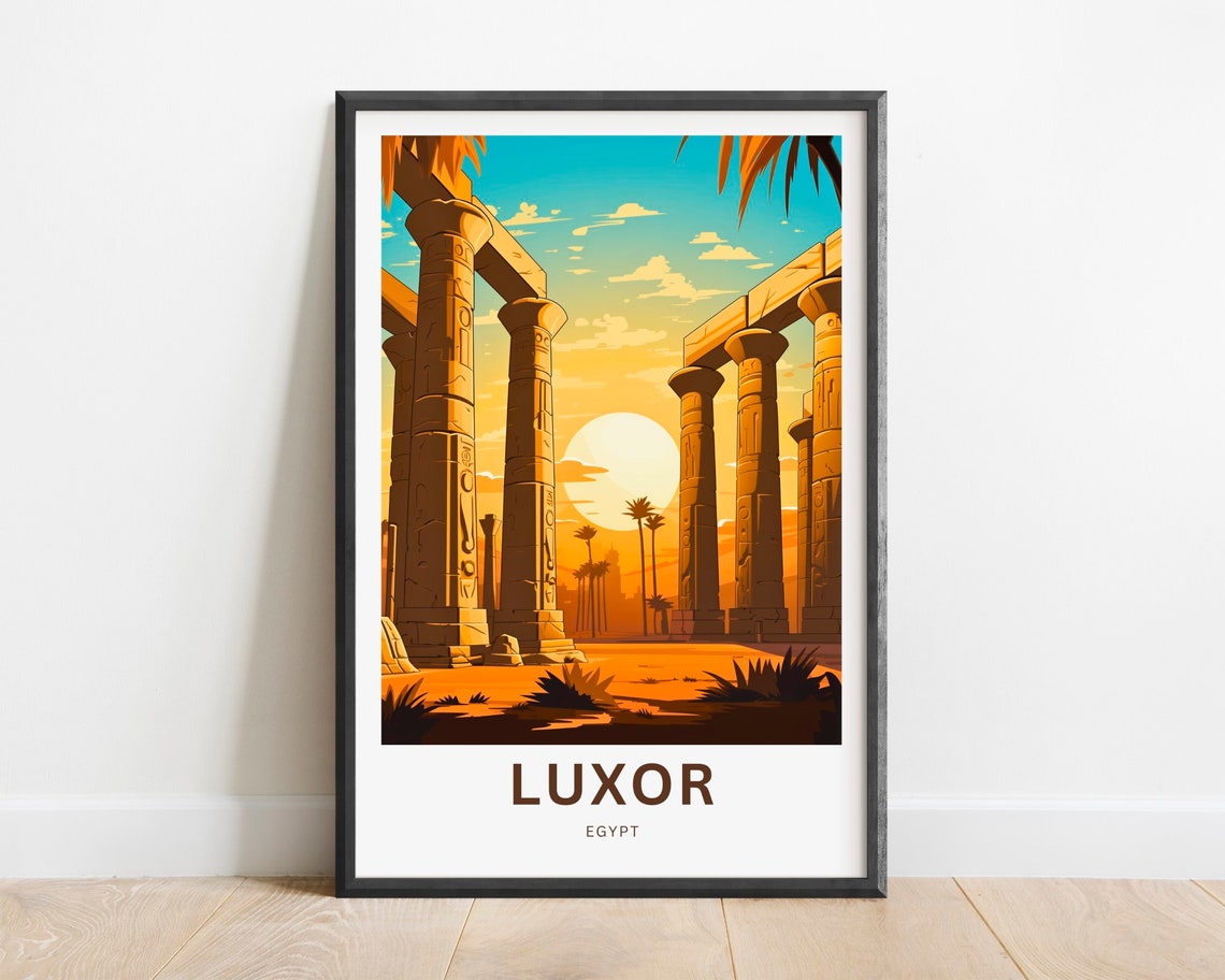 Luxor Egypt Temple Columns and Palms at Golden Sunset Poster