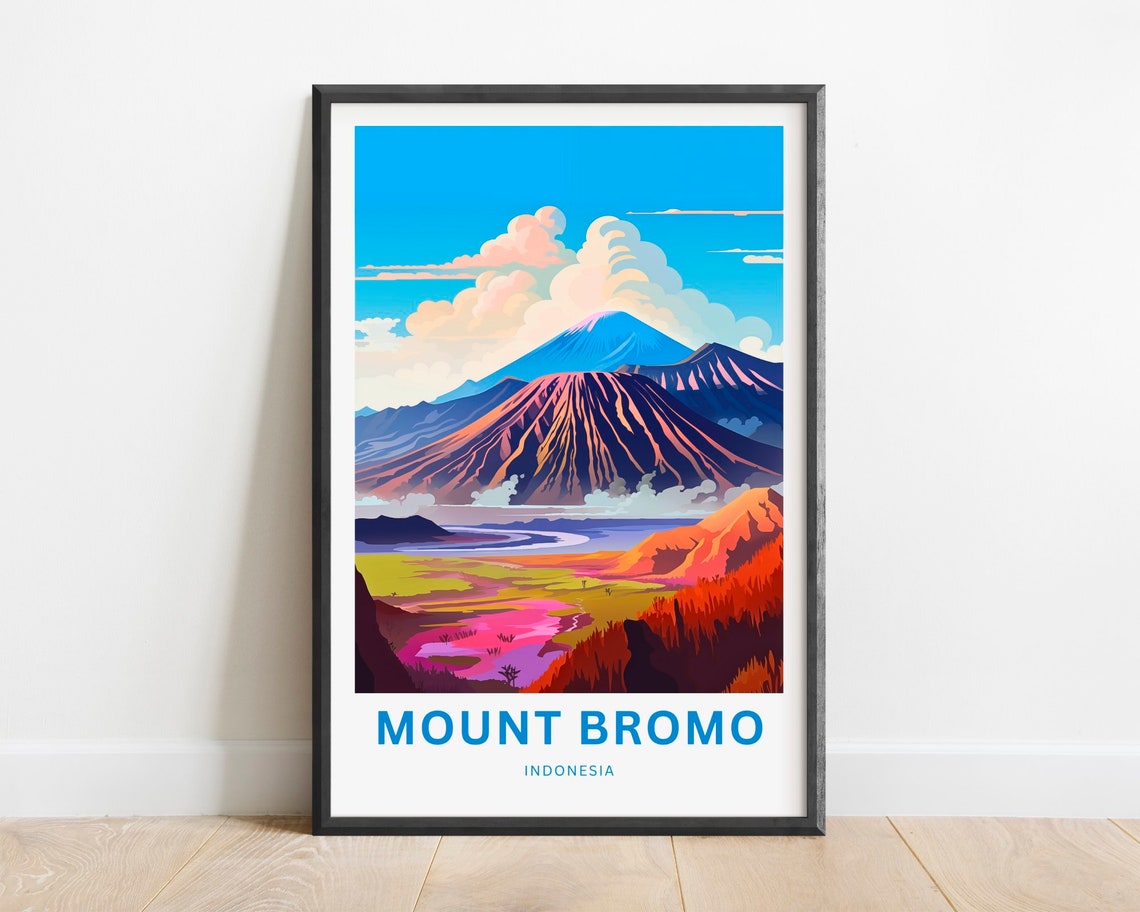 Mount Bromo Indonesia Daytime Caldera with Colorful Hills Poster