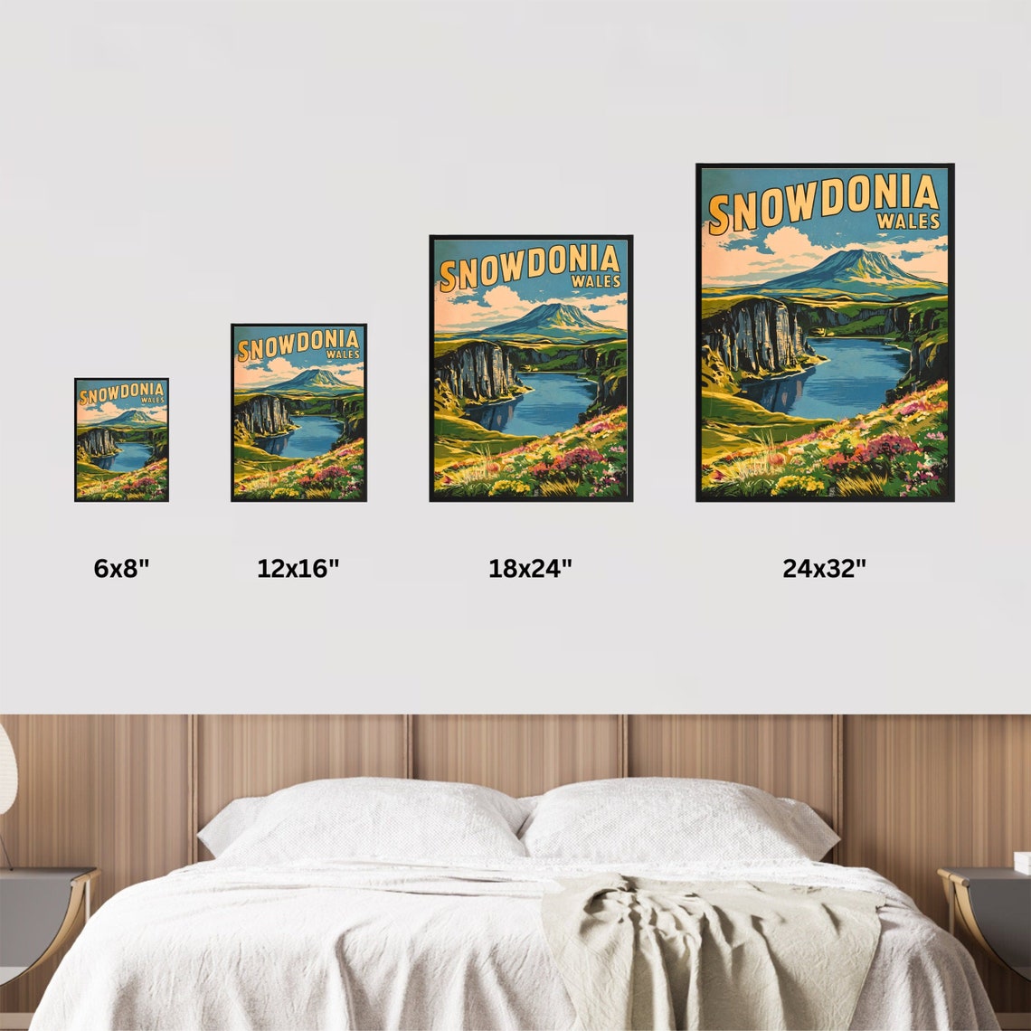 Snowdonia Wales Retro Mountain Lake Wildflower Meadow Poster - Image 3