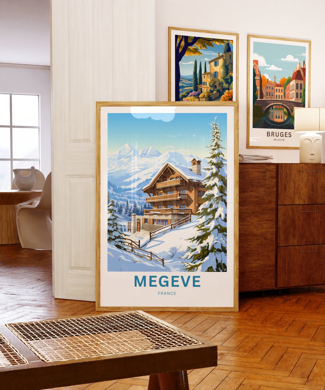 Megeve France Alpine Chalet Mountain View Travel Poster Winter Decor - Image 5