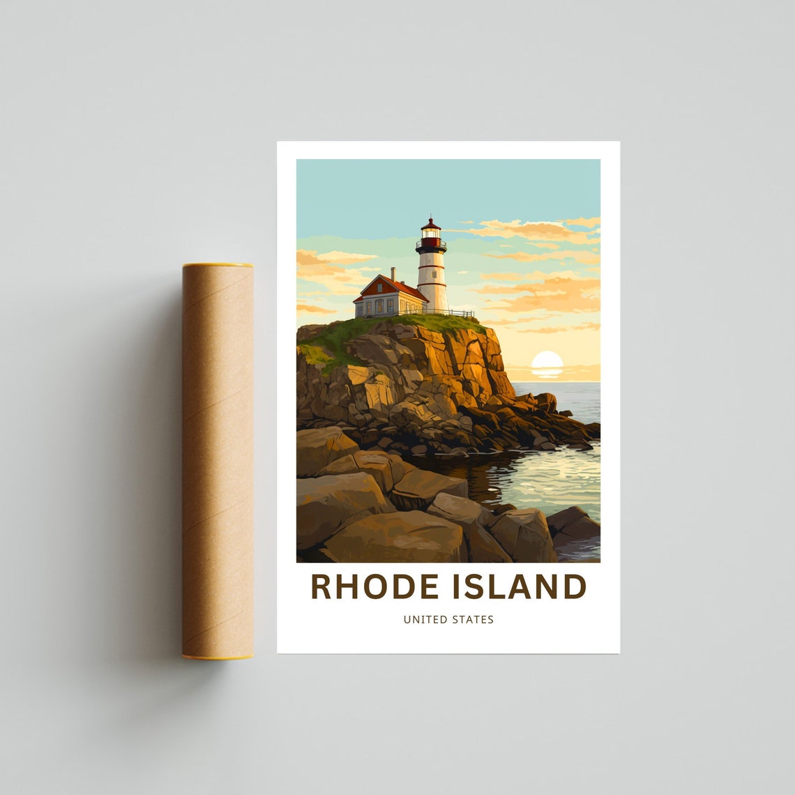 Rhode Island Lighthouse Sunset Ocean Rocky Shore Travel Poster - Image 4
