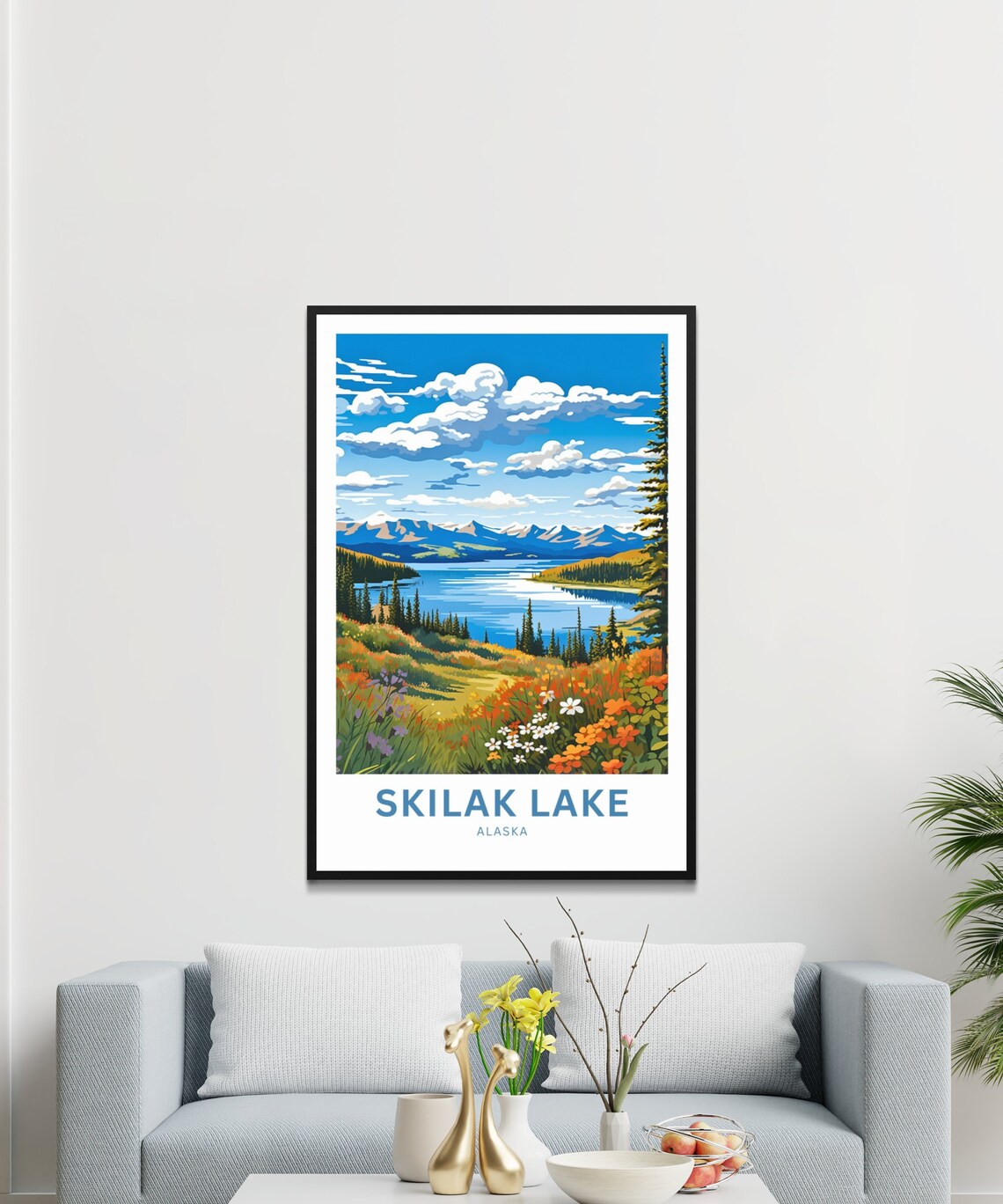 Skilak Lake Alaska Mountain Lake Wide Panorama Wildflower Poster