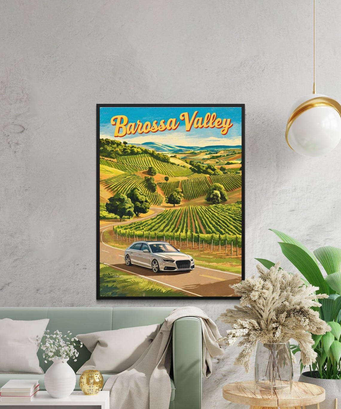Barossa Valley Vintage Poster with Vineyards and Car on Wine Road - Image 3