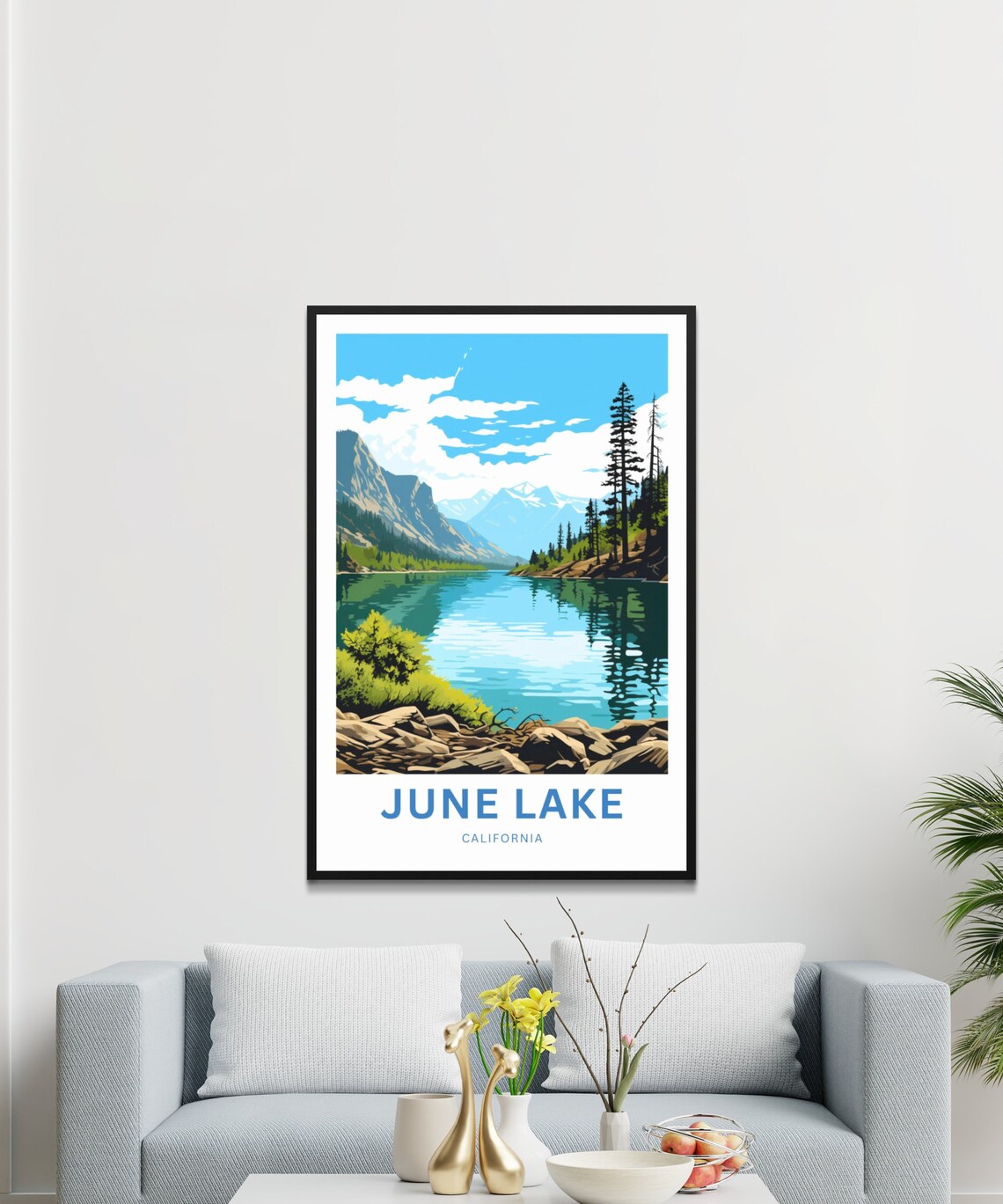 June Lake California Tall Pines Snowy Peak Lakeside View Art Poster - Image 3