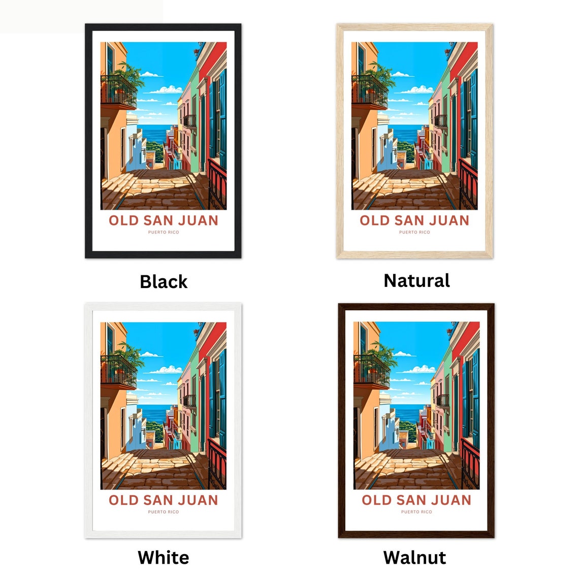 Old San Juan Travel Print Old San Juan Poster Puerto Rico Wall Art Framed Present Gift Puerto Rico Present Custom Text Personalized