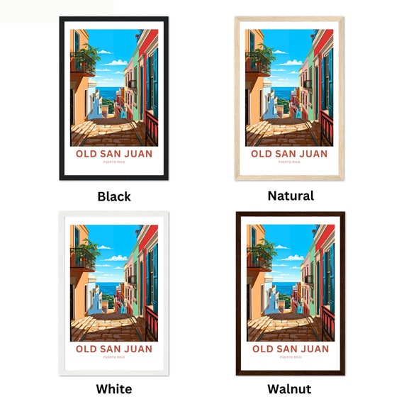 Old San Juan Travel Print Old San Juan Poster Puerto Rico Wall Art Framed Present Gift Puerto Rico Present Custom Text Personalized