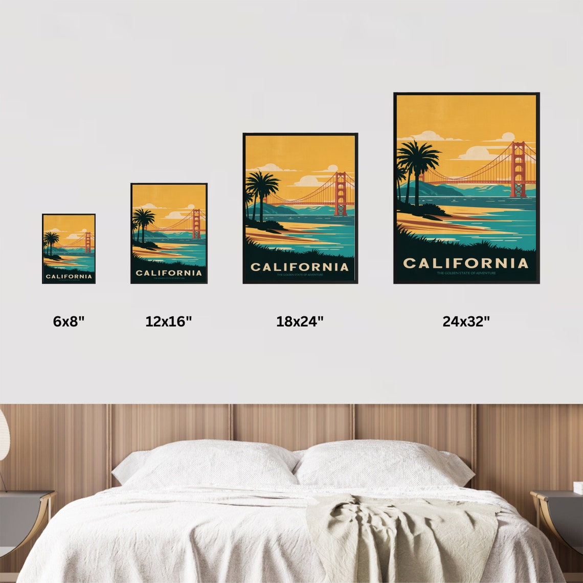 California Golden Gate Bay Palms Sunset Adventure Travel Poster - Image 4