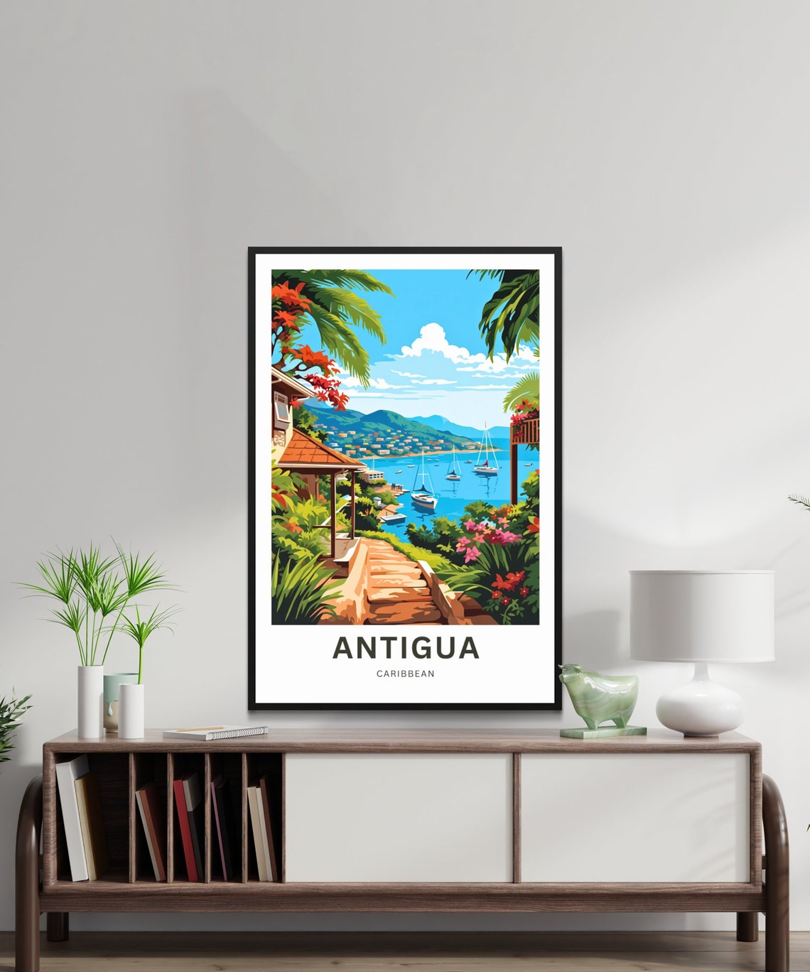 Antigua Travel Print Antigua Poster Caribbean Wall Art Framed Present Gift Antigua Barbuda Antigua Present Personalized Text - Image 2