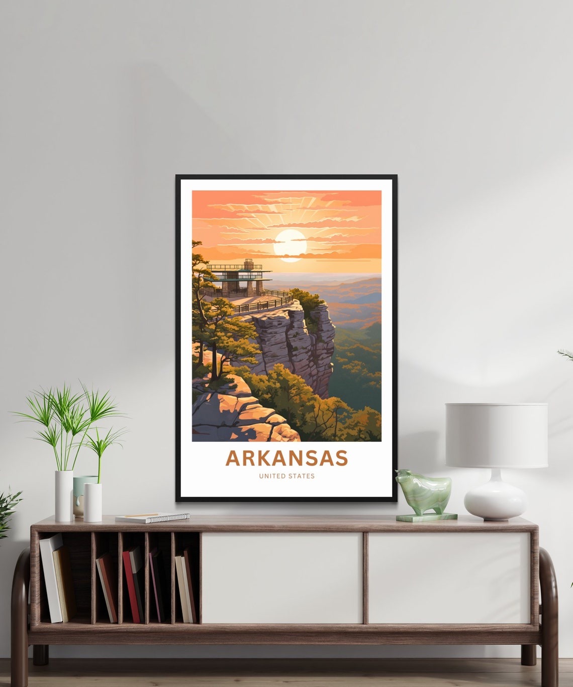 Arkansas Cliff Overlook Pavilion Golden Sunset Travel Poster - Image 2