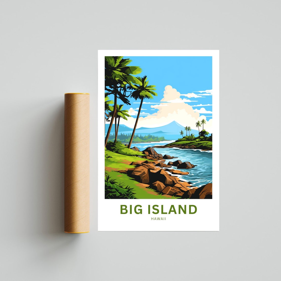 Big Island Hawaii Rocky Shore Palms Coastal Scene Travel Poster - Image 4