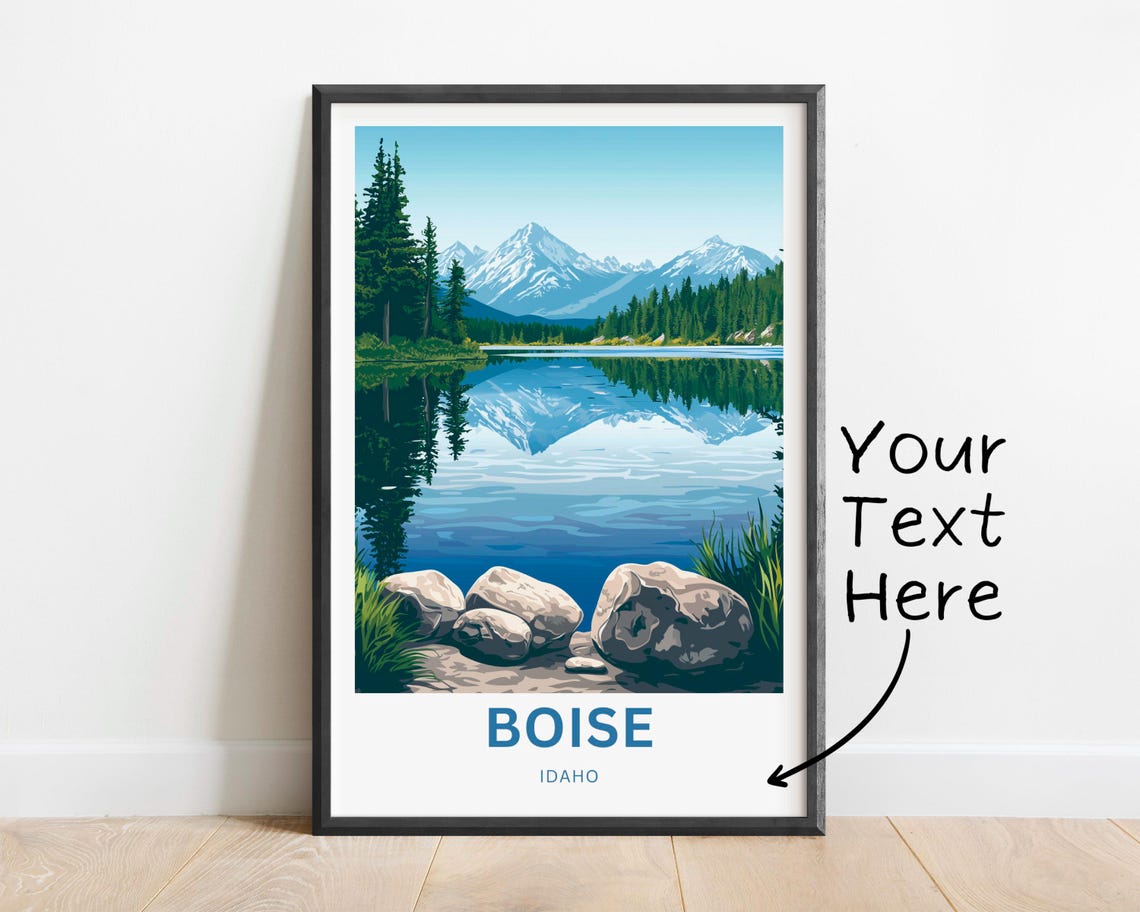 Boise Idaho Mountain Lake Reflection Pine Forest Travel Poster - Image 2