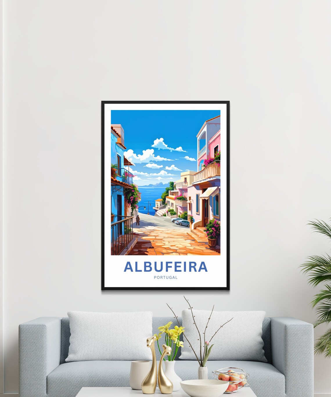 Albufeira Portugal Old Town Street Sea View Vintage Travel Poster - Image 3