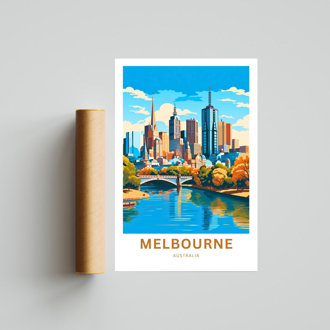 Melbourne Australia Skyline River Bridge City View Travel Poster - Image 4