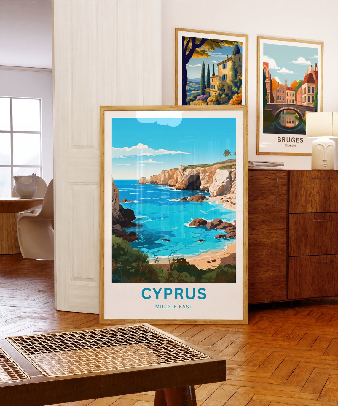 Cyprus Turquoise Bay Limestone Cliffs Coastal Vintage Travel Poster - Image 5