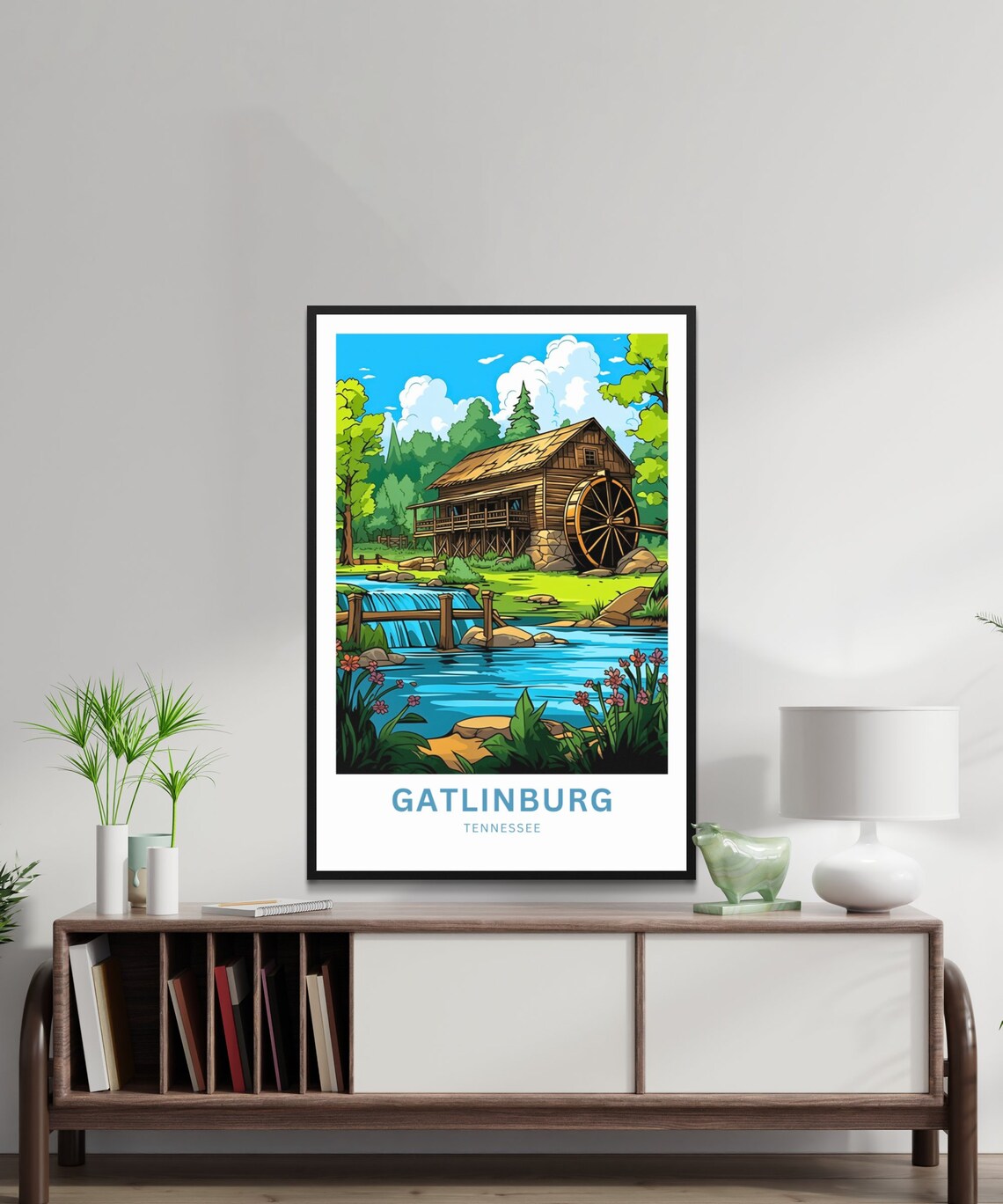 Gatlinburg Tennessee Old Watermill Creek Mountain Scenic Poster - Image 3