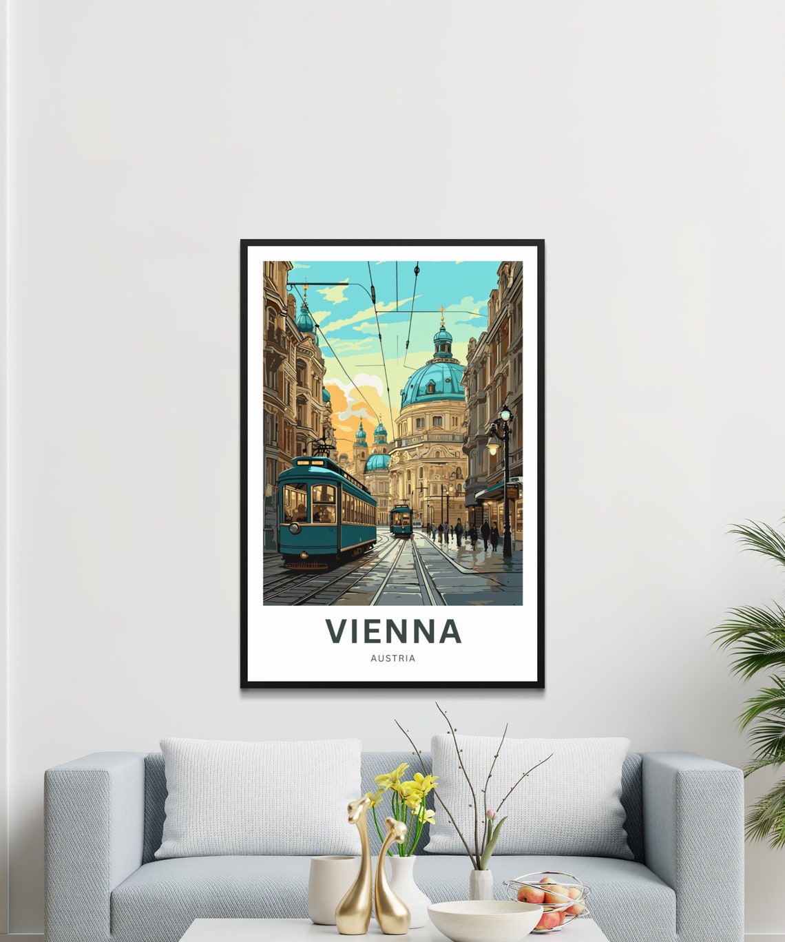 Vienna Austria Vintage Tram Sunset Golden Dome Street Poster - Image 3