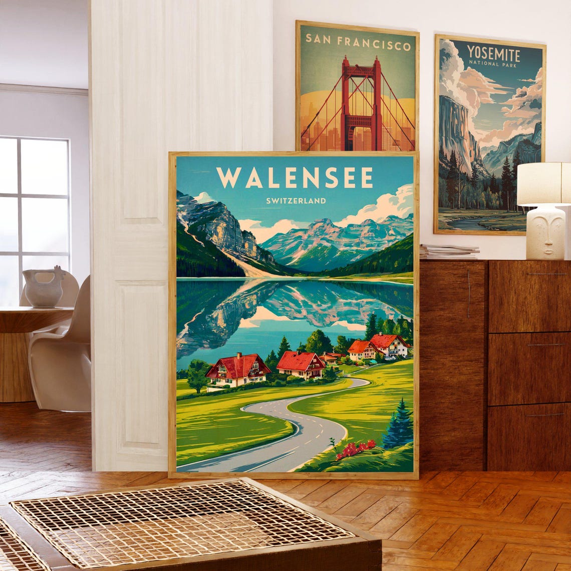Walensee Switzerland Mirror Lake Chalets Mountain View Poster - Image 5