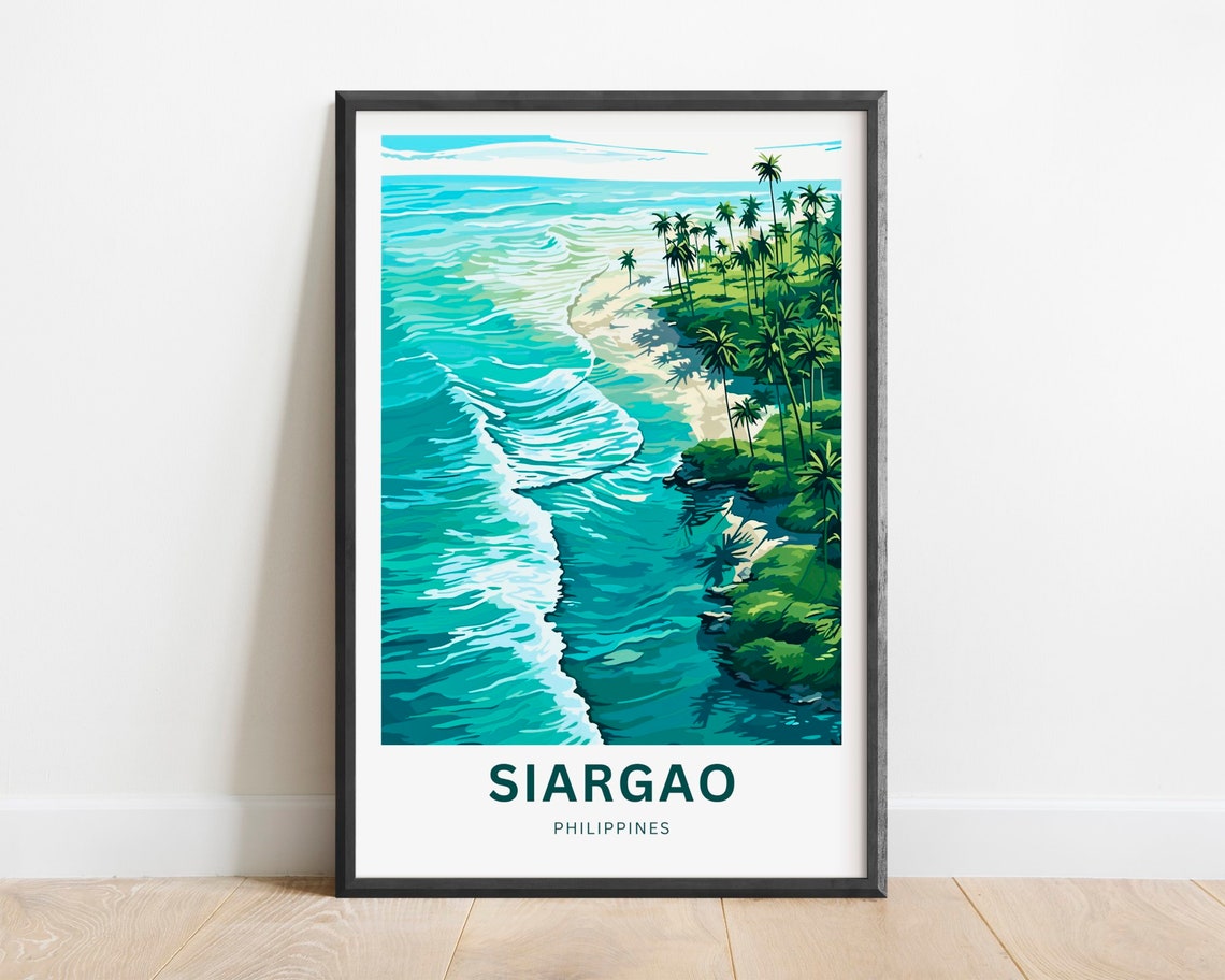 Siargao Philippines Breaking Wave Aerial Coastline Palm Shore Poster