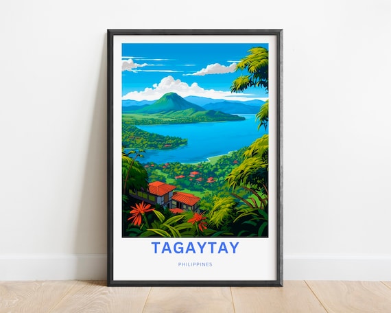 Tagaytay Philippines Taal Lake Volcano Tropical Hills Travel Poster