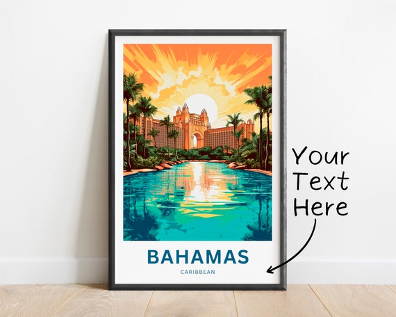 Personalized Bahamas Travel Print Bahamas Poster Caribbean Wall Art Framed Present Gift Caribbean Present