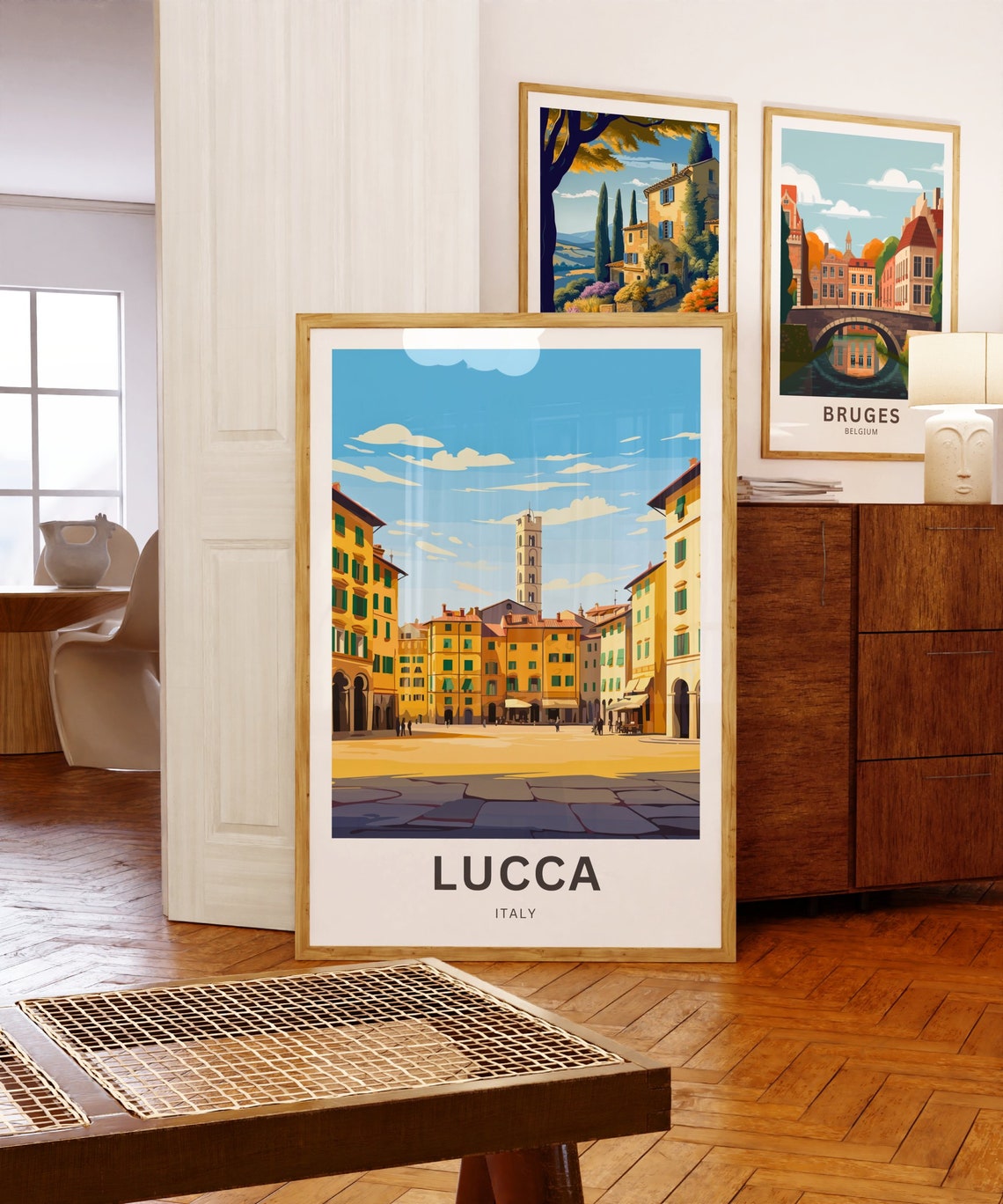 Lucca Italy Historic Piazza Tower Sunlit Town Square Travel Poster - Image 5