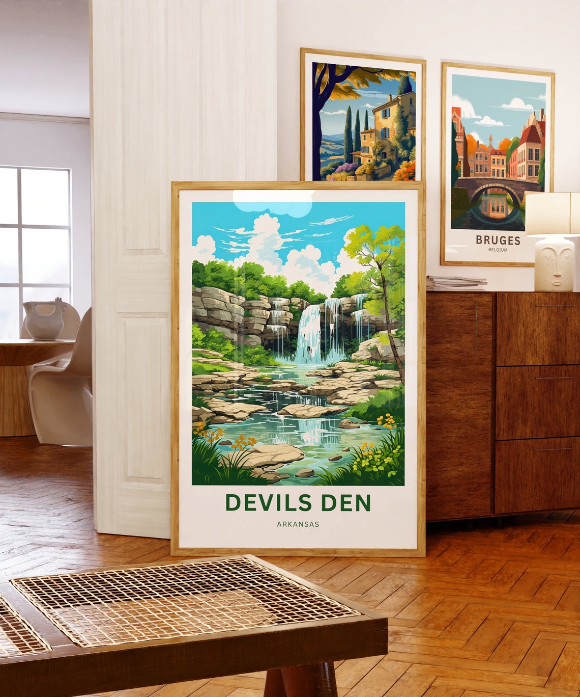 Devils Den Arkansas Creek Waterfall Travel Illustration Poster - Image 5
