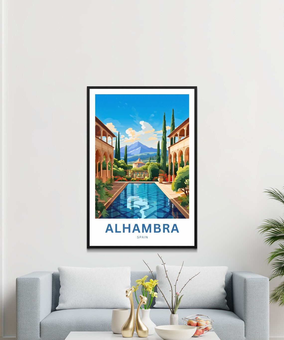 Alhambra Spain Moorish Courtyard Pool Cypress Gardens Travel Poster - Image 3