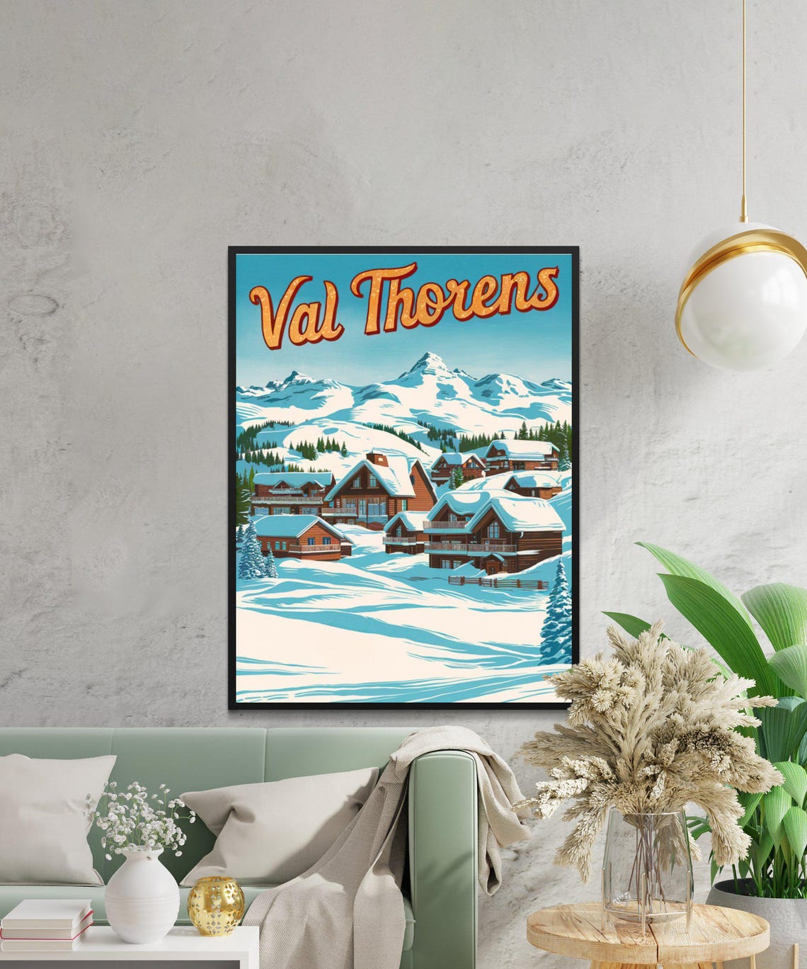 Val Thorens France Vintage Ski Village Snowy Chalets Art Travel Poster - Image 3