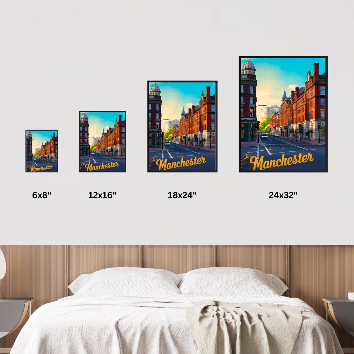 Manchester England Vintage Red Brick Street Retro City Poster - Image 3