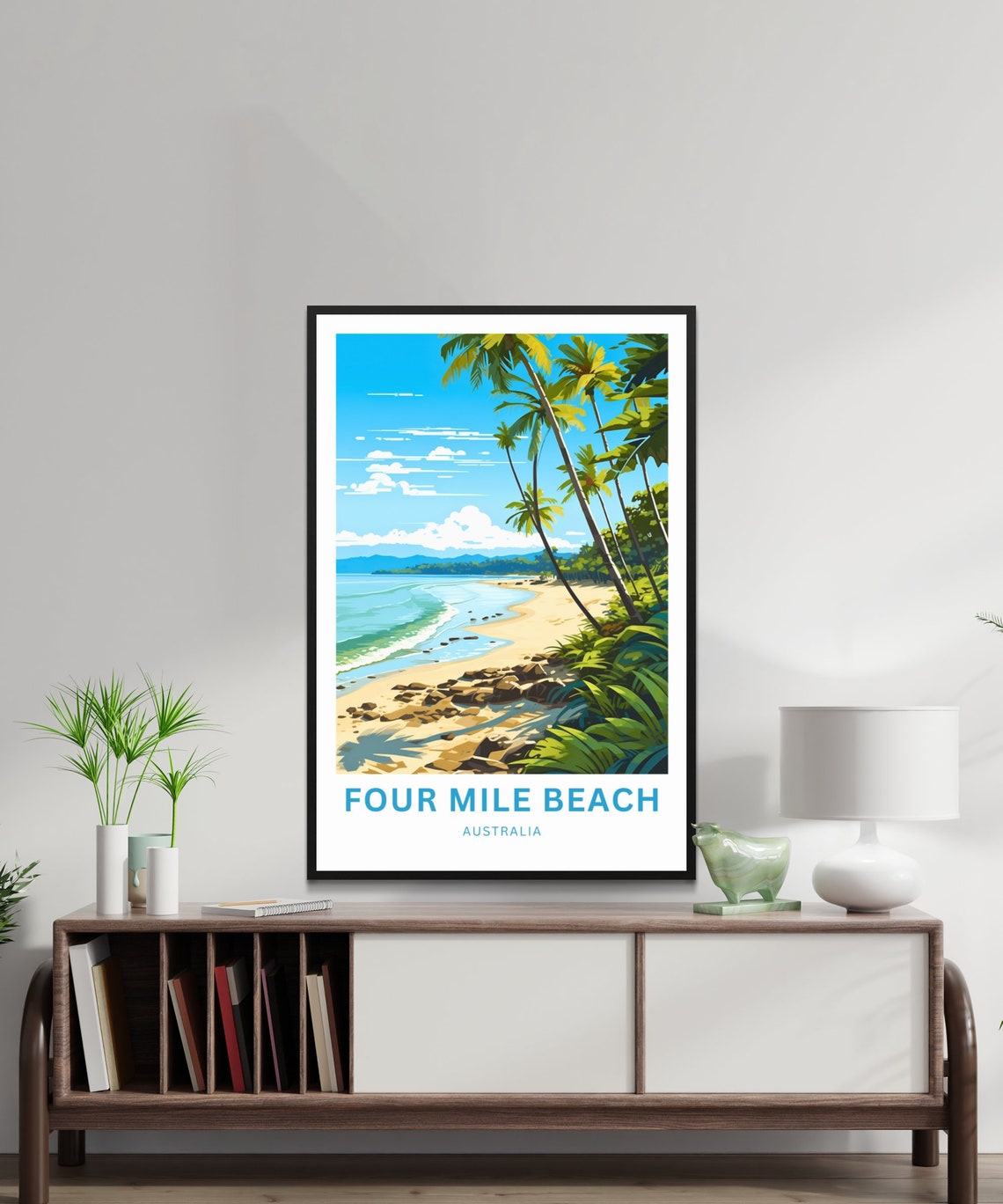 Four Mile Beach Australia Rocky Shoreline Palms Vintage Travel Poster - Image 3