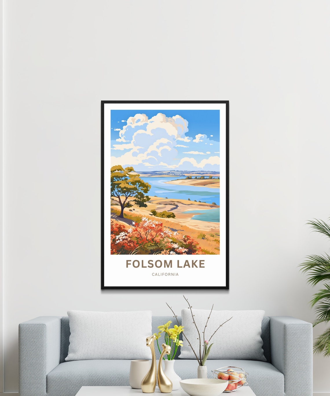 Folsom Lake California Sandy Shoreline and Wildflowers Poster - Image 3