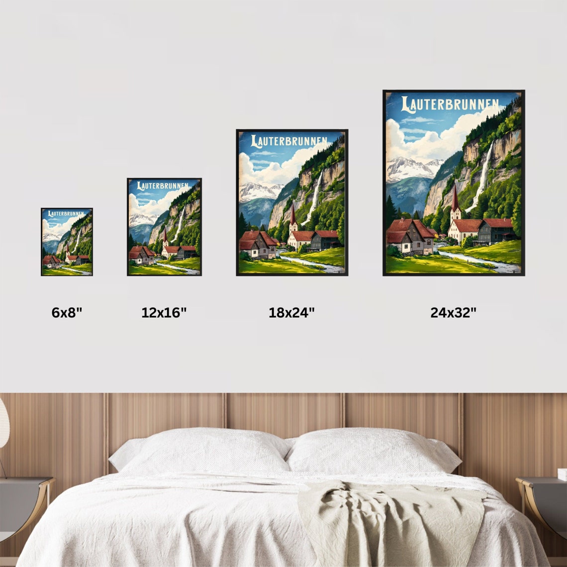 Lauterbrunnen Switzerland Vintage Waterfall Village Travel Poster - Image 4