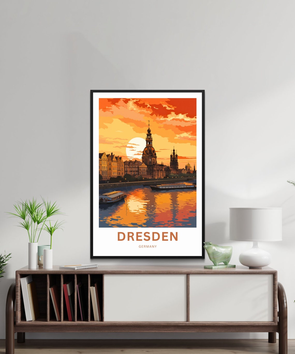 Dresden Germany Elbe River Sunset Church Skyline View Poster - Image 2