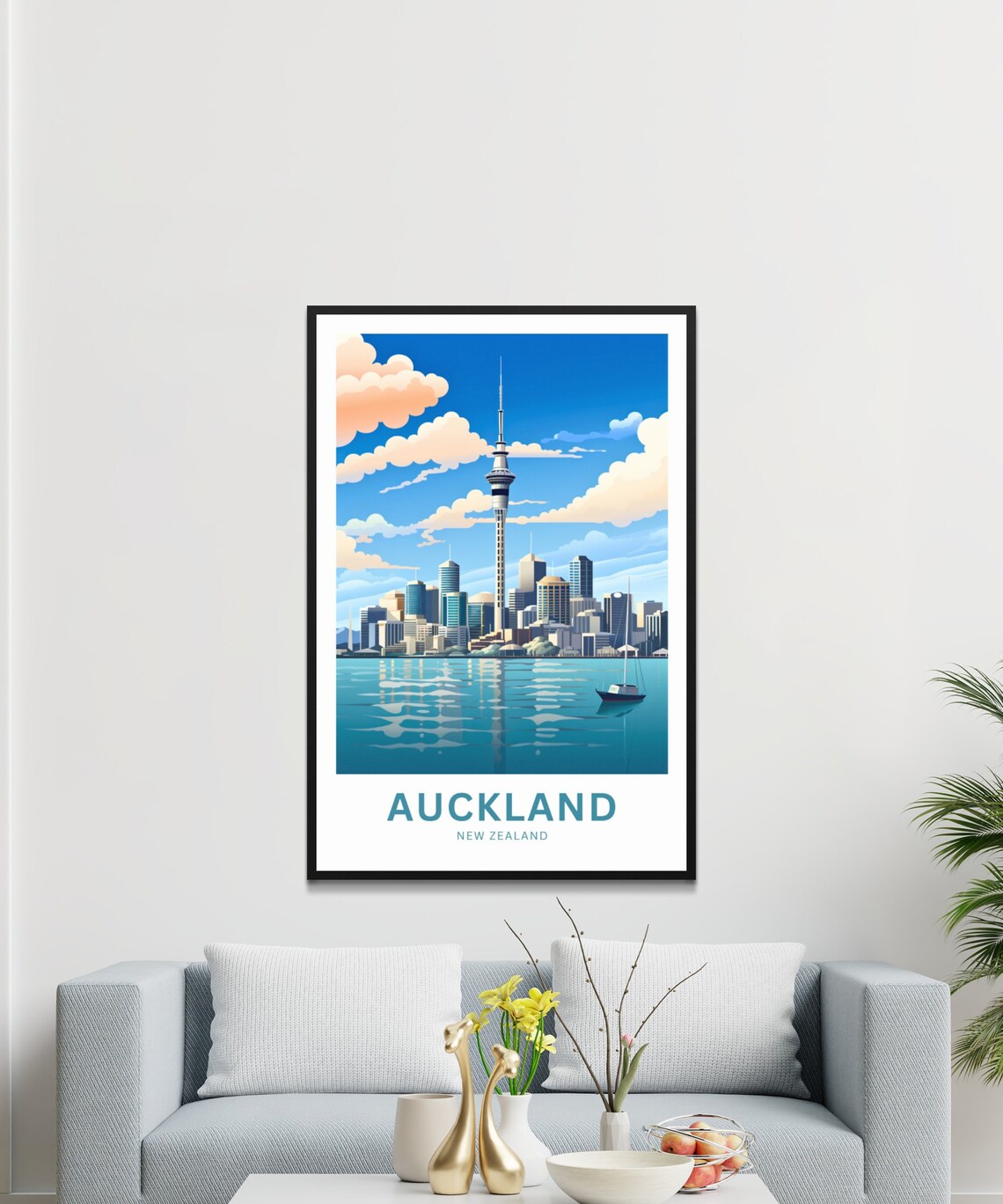 Auckland New Zealand Sky Tower Across Sparkling Harbor Travel Poster - Image 3