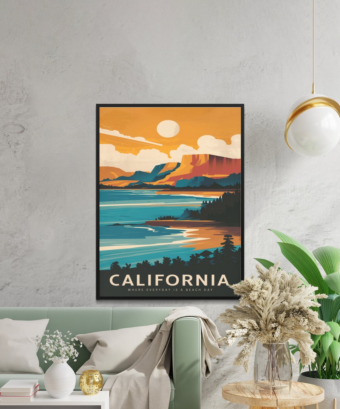 California Beach Day Coastal Sunset Cliffs Vintage Travel Poster - Image 2
