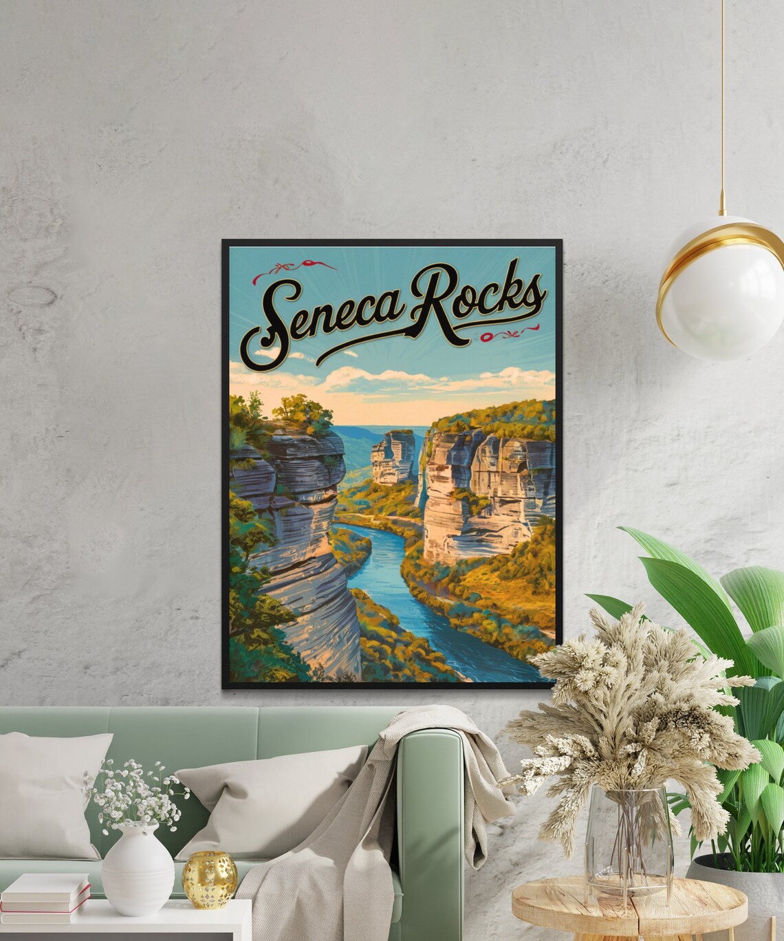 Seneca Rocks Vintage Travel Poster with River Gorge and Cliff Overlook - Image 2
