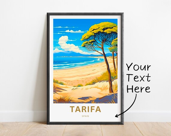 Personalized Tarifa Spain Travel Poster Sandy Beach Dunes Custom Text Art