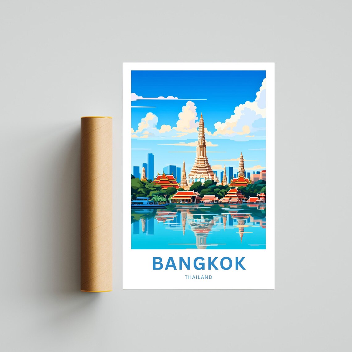 Bangkok Thailand Travel Poster Wat Arun Temple River Skyline Art - Image 4