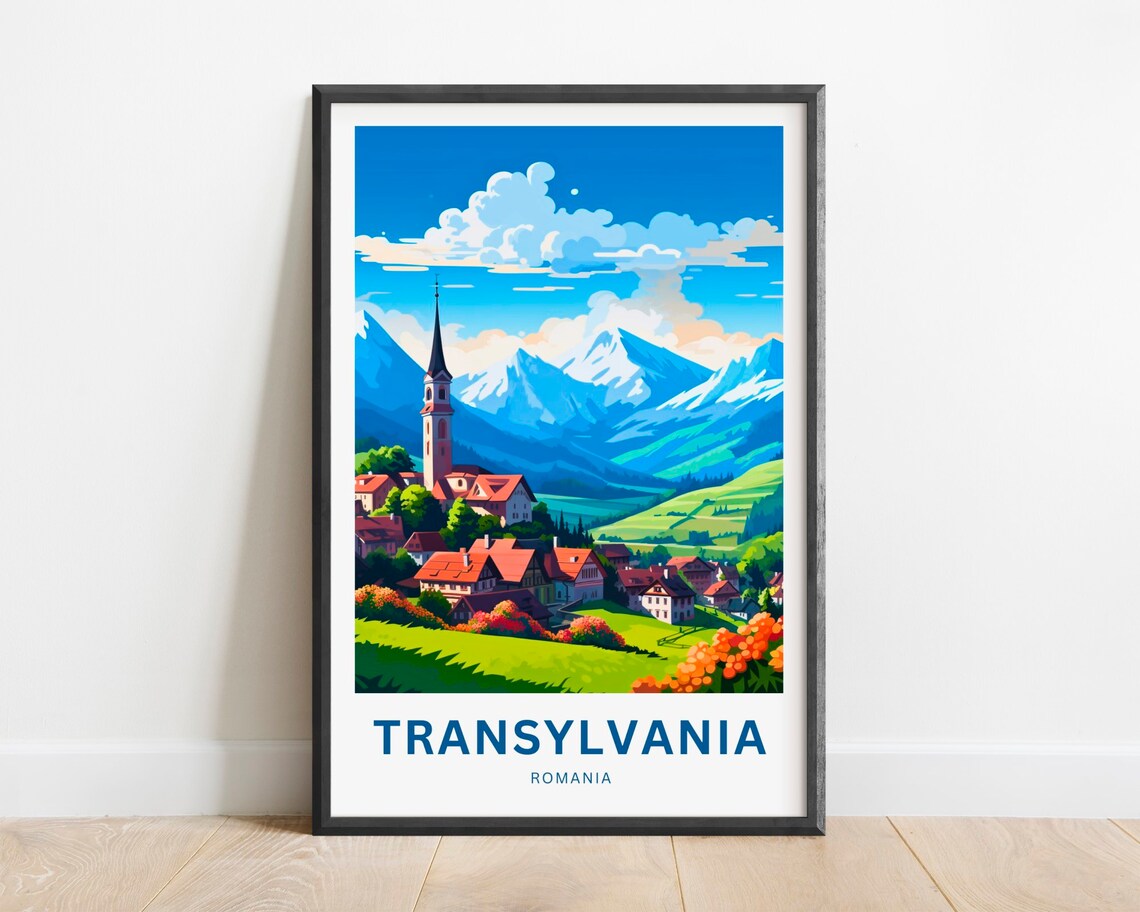 Transylvania Romania Snow Peak Village Personalized Travel Poster