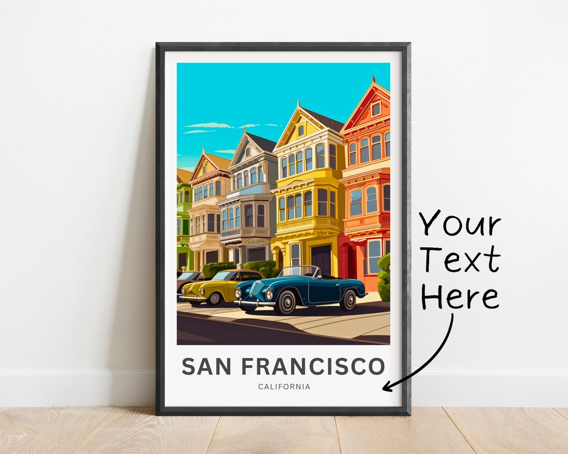 Personalized San Francisco Painted Ladies Custom Vintage Travel Poster