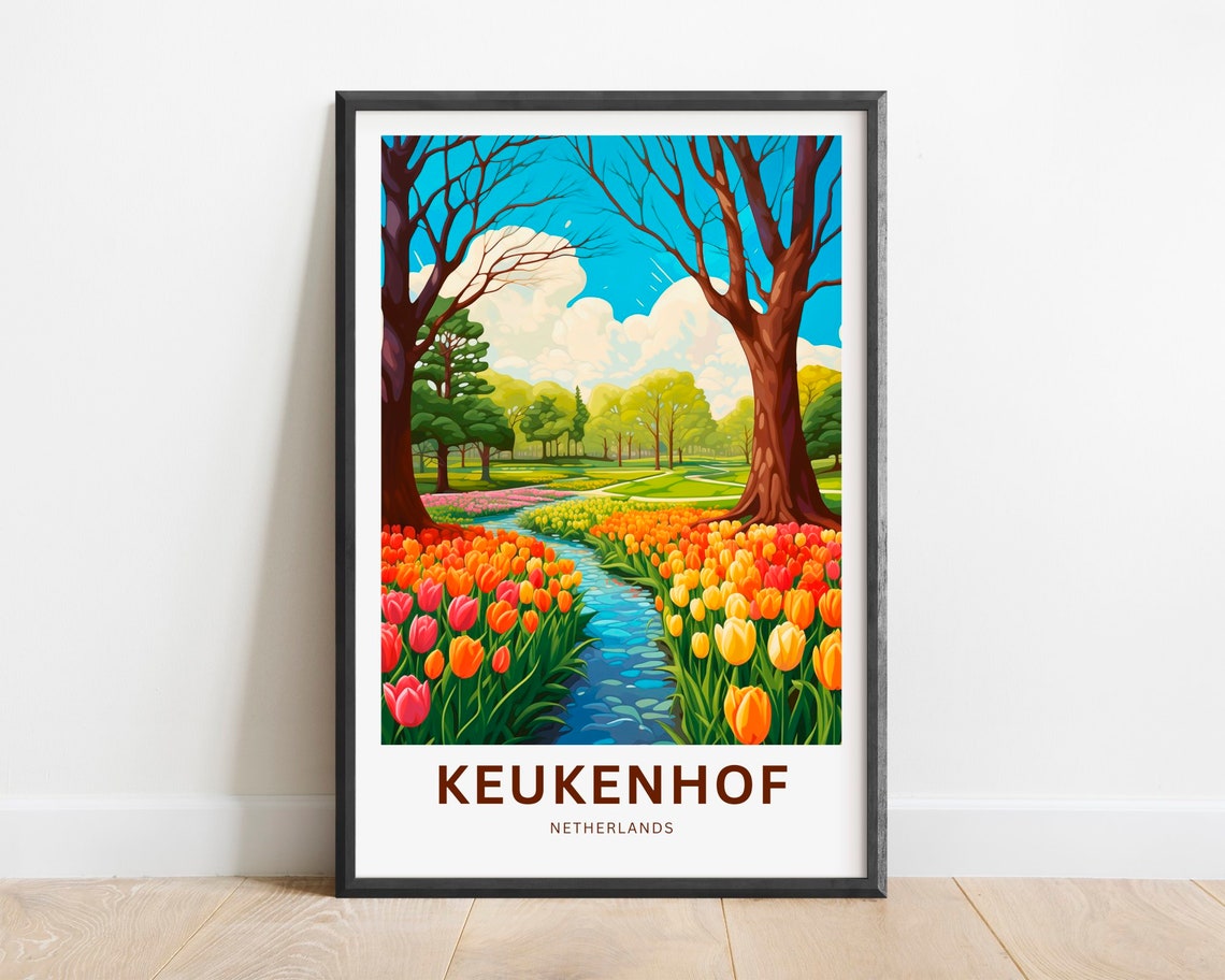 Keukenhof Netherlands Tulip Fields Along Canal Spring Bloom Poster