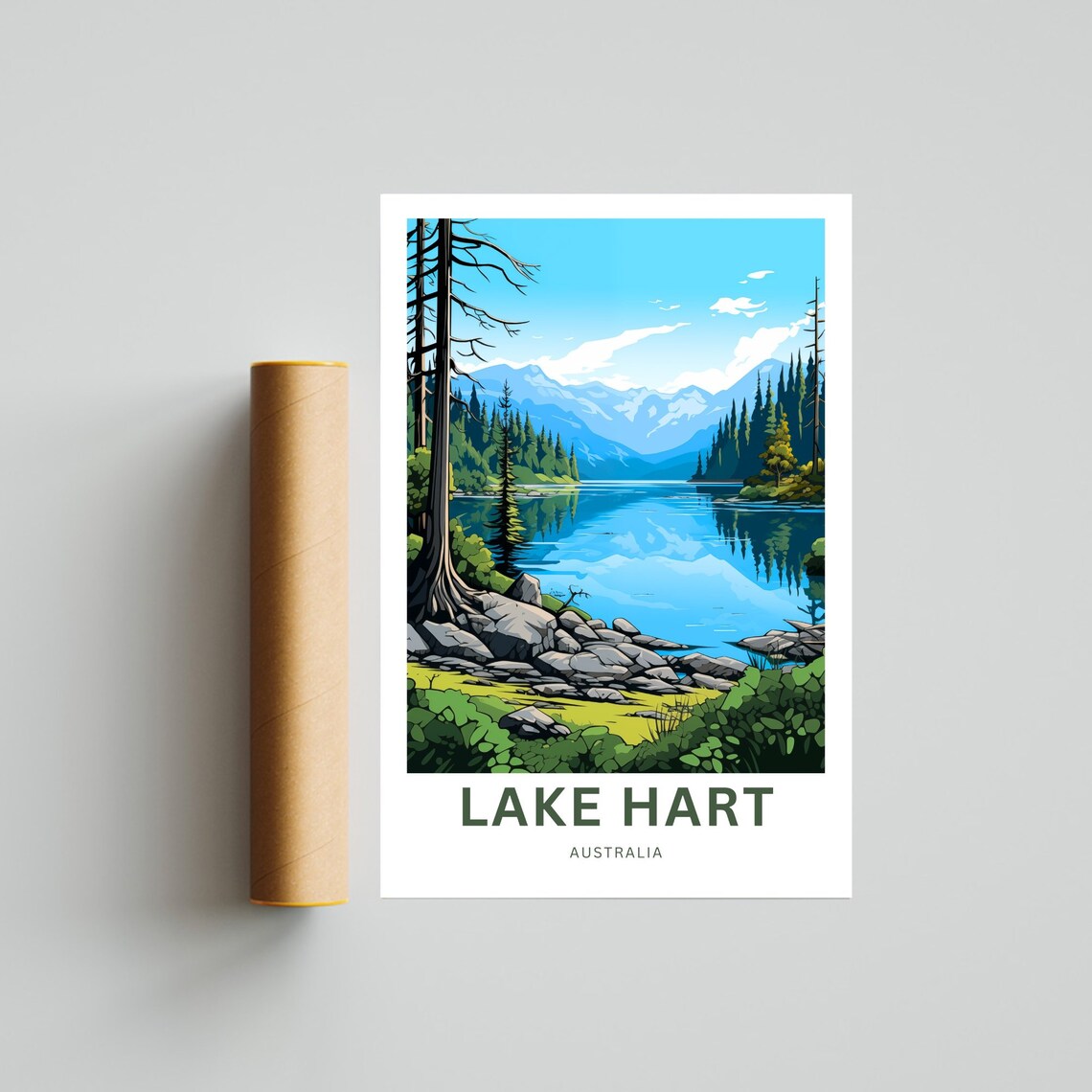 Lake Hart Australia Alpine Lake Vintage Travel Poster Rocky Shore Art - Image 4