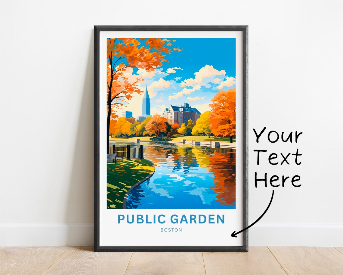 Boston Public Garden Pond Bench Autumn Skyline Reflection Poster