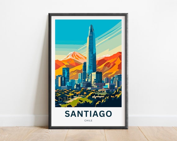 Santiago Travel Print Santiago Poster Chile Wall Art Framed Present Gift Chile Present