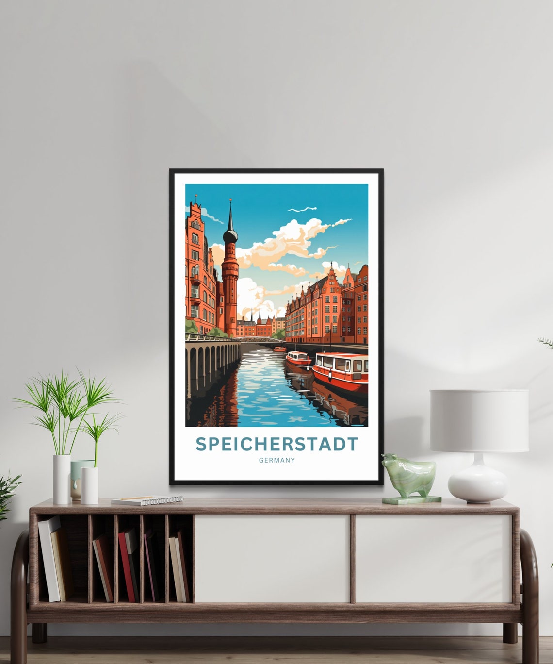 Speicherstadt Germany Canal Boats Red Brick Warehouse Poster - Image 3