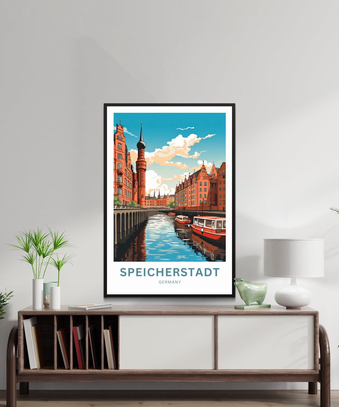 Speicherstadt Germany Red Tour Boats Warehouse Canal Travel Poster - Image 3